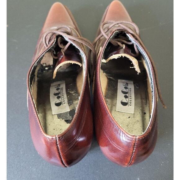 Vintage Coco Line Collection Women's 6 Pointed Toe Red Brown Leather Mule Witchy - Picture 8 of 8
